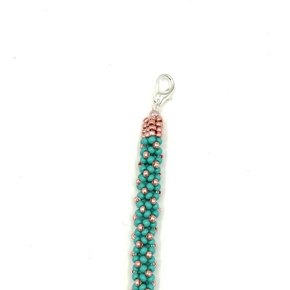 HAND CRAFTED Tubular Style Bracelet with Turquoise and Rose Gold - Picture 8 of 9